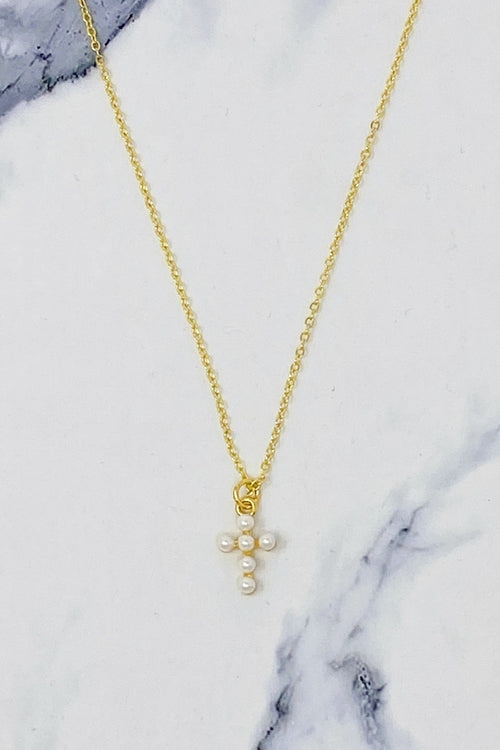 Shell Pearl Cross Necklace