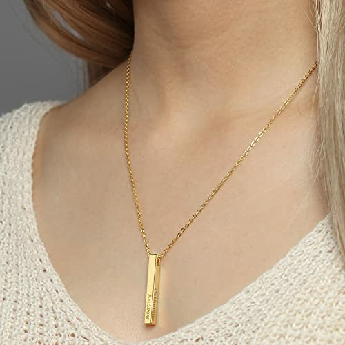 Personalized Necklace, 4 Side Bar Necklace, Kids Names Necklace